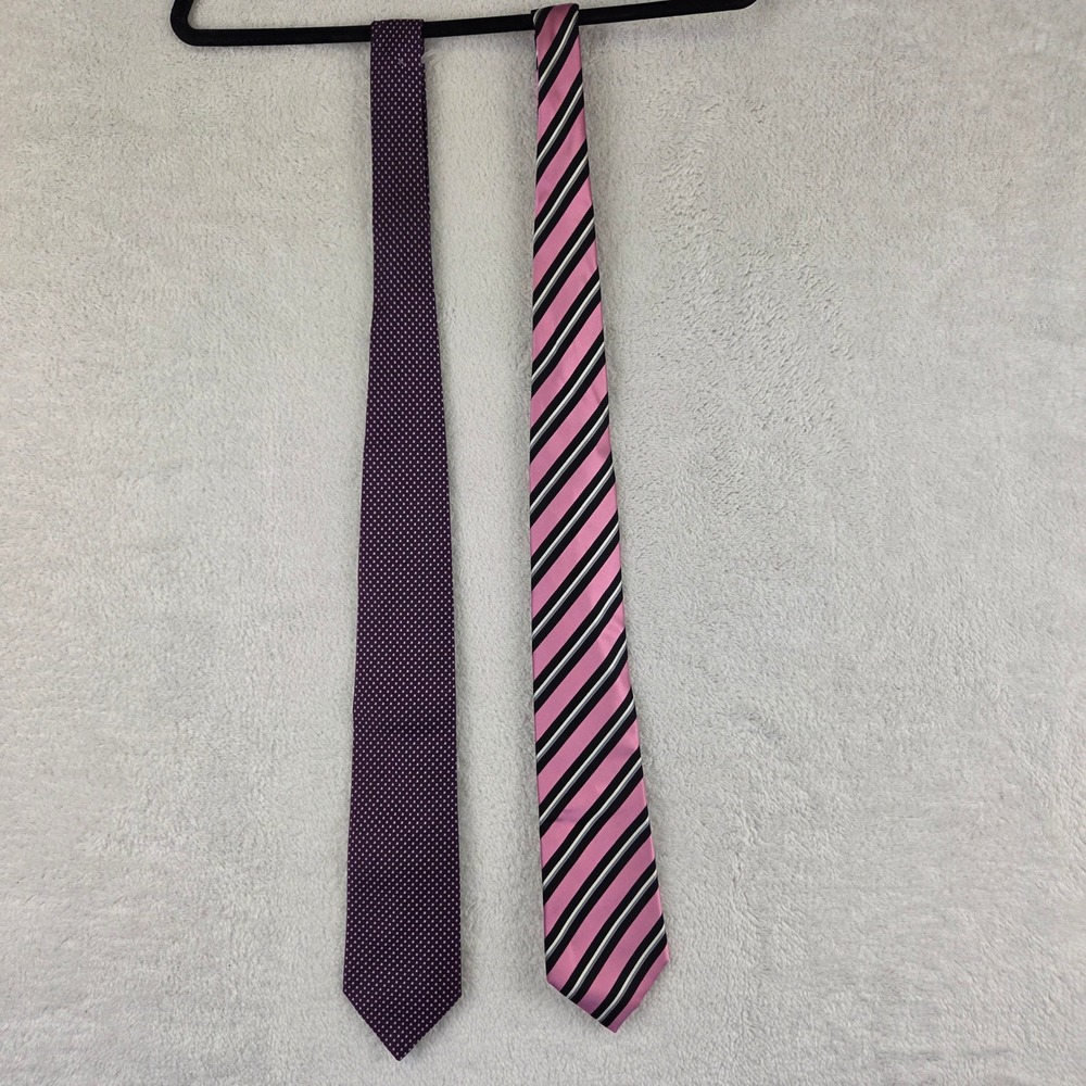 Jos A Bank Purple Micro Pattern & Countess Mara Pink Striped Silk Ties 2 Pack